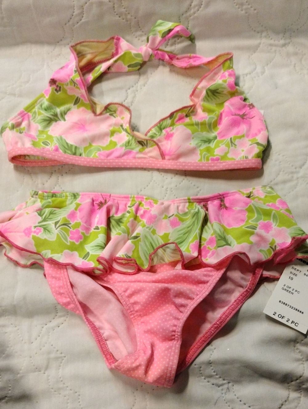 Pink & Green Floral Ruffle Bikini Set